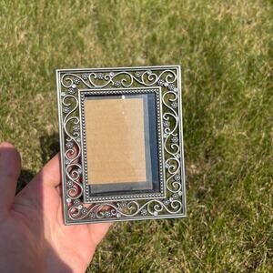 Small metal picture frame with floral and bedazzled design